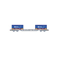 SNCF 4-achsiger 60' CTW Novatrans Sgss  grau  mit 2 blauen 20'-Coil-Container Sp