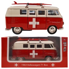 VW Bus T1 Switzerland 12cm mit Rückzugfunktion und Surfboard I Love Switzerland