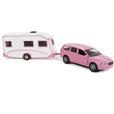 Die Cast Volvo mit Wohnwagen rosa, 30cm