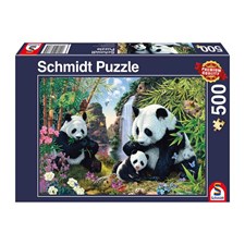 Pandafamilie am Wasserfall